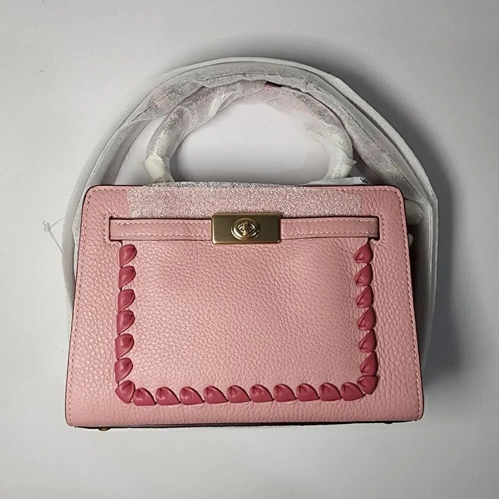 NWT Coach CA077 Mini Lane Top Handle In Refine Pebble Leather Whipstitch Pink